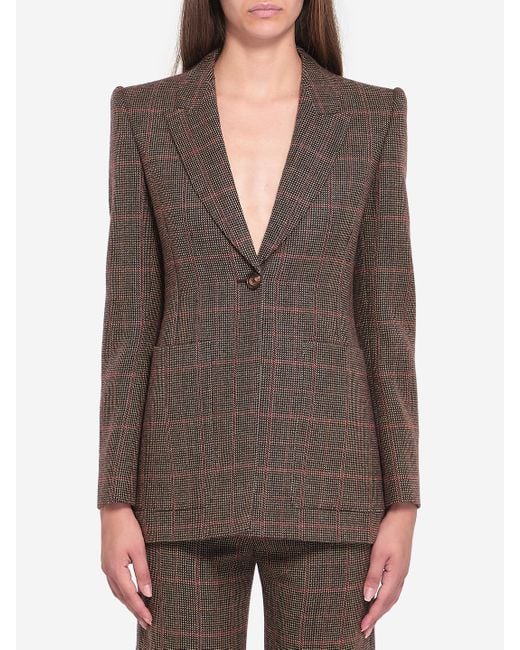 Chloé Brown Checked Wool Tailored Jacket