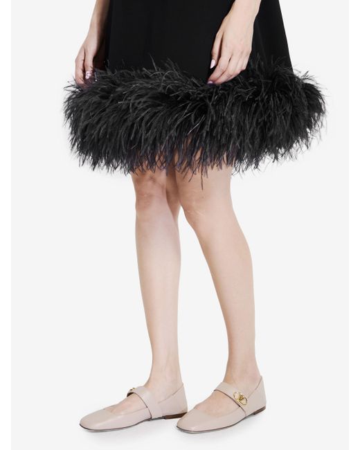 Valentino Garavani Black Mini Dress With Feathers