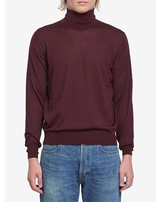 Saint Laurent Red Wool Turtleneck Sweater for men