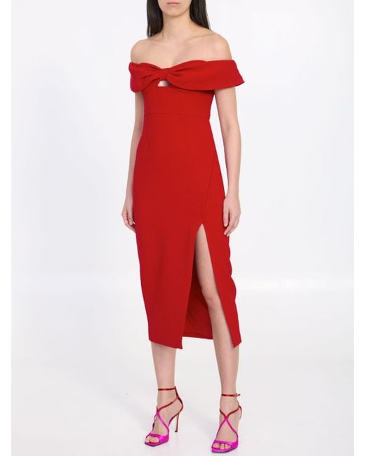 Self-Portrait Red Bow Midi Dress