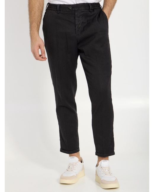 PT Torino Black Linen And Cotton Trousers for men