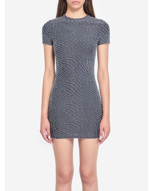 ワンピース Alexander Wang Miniabito In Spugna Jacquard logo jacquard stretch short sleeve mini dress in SKY BLUE