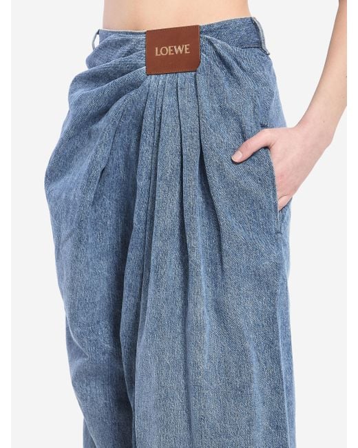 Loewe 25 Draped Denim Skirt Blue Cotton