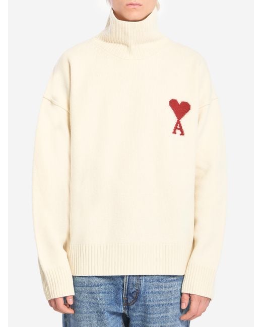 AMI Natural Ami De Coeur Turtleneck Sweater for men