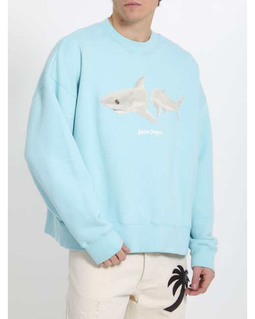 Palm Angels Light Blue Broken Shark Sweatshirt for men