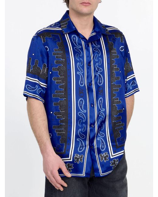 Off-White c/o Virgil Abloh Blue Bandana Motif Shirt for men