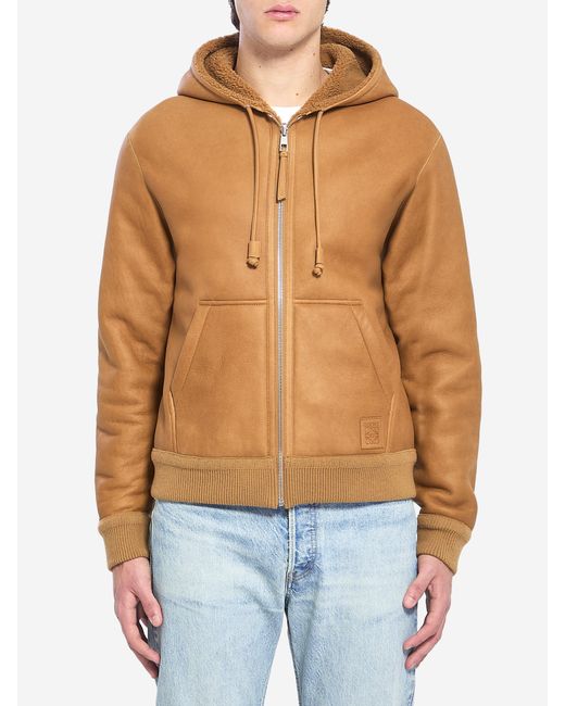 Loewe Blue Hooded Leather Jacket for men