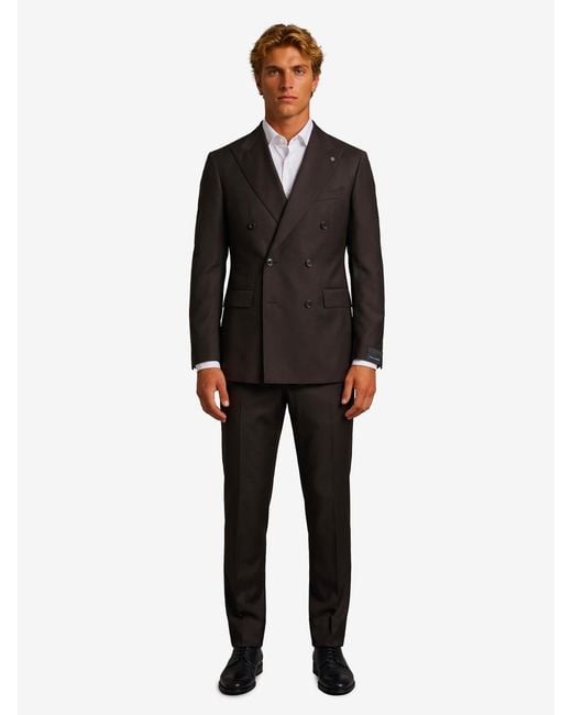 Tagliatore Black New York Doublebreasted Virgin Wool Suit for men