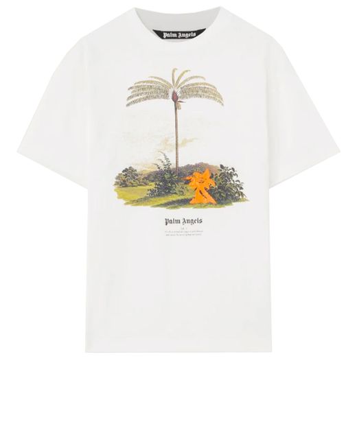 Palm Angels White Printed Canvas T Shirt for men