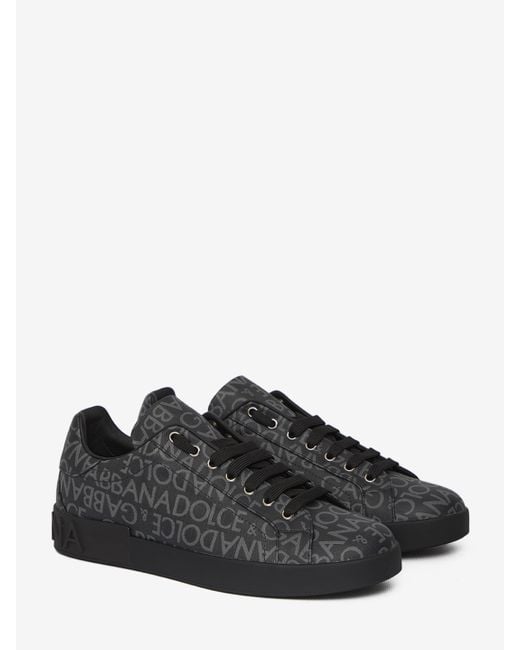 Dolce Gabbana Black Grey Coated Jacquard Portofino Sneakers in