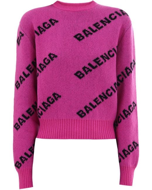 Balenciaga Pink All Over Logo Regular Fit Sweater
