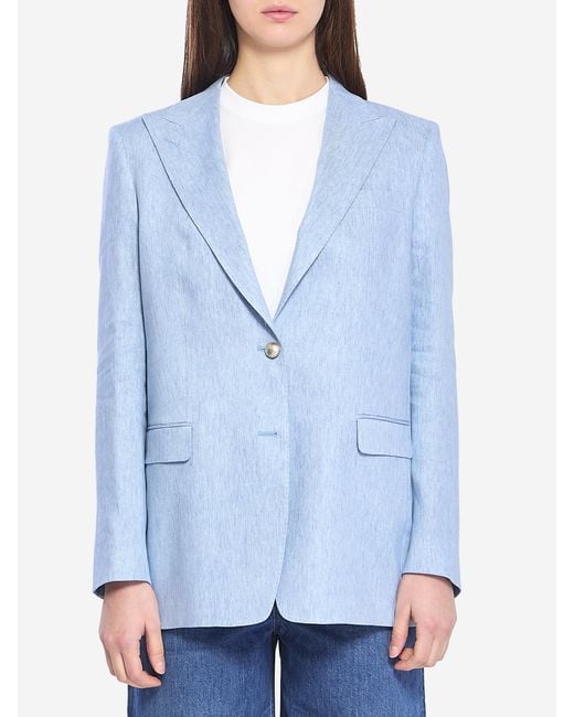 Tagliatore Blue Singlebreasted Stretch Linen And Cotton Jacket