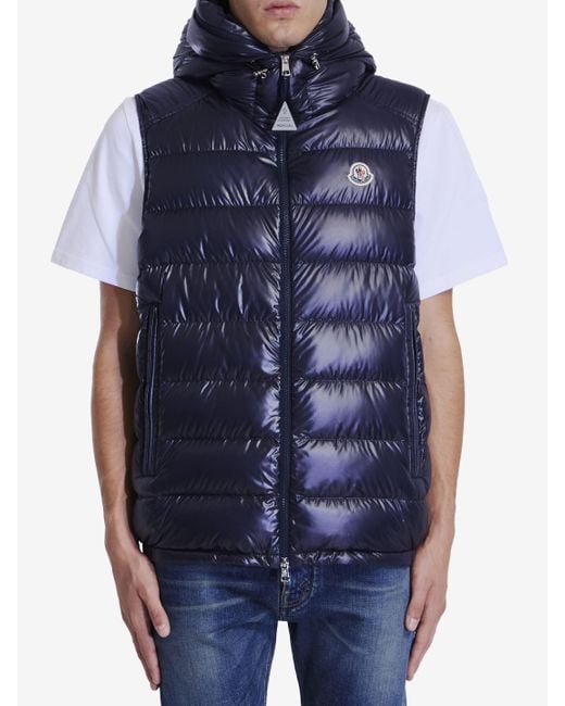 Moncler Blue Down Vest With Dual Hood Design for men