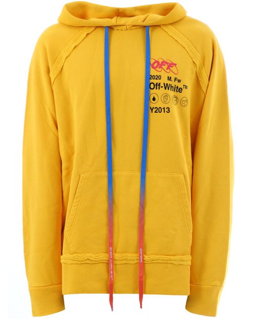 Off-White c/o Virgil Abloh Yellow Printed Zip-up Cotton Jersey Hoodie for men