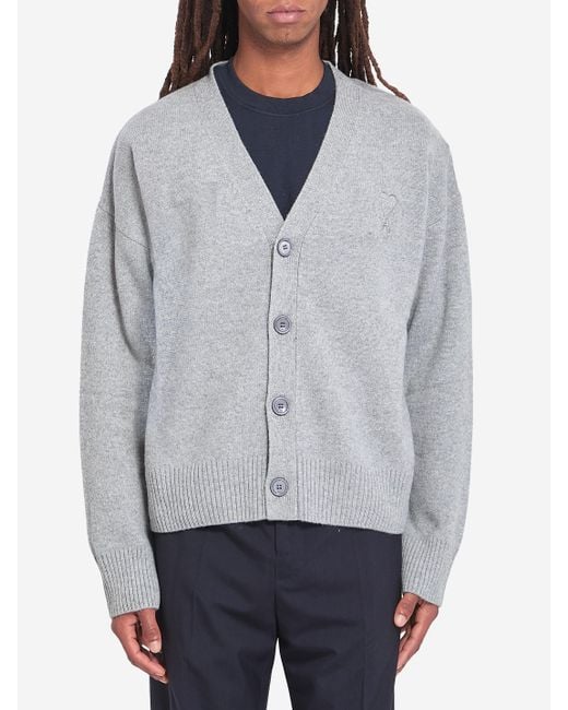 AMI Gray Ami De Coeur Cardigan for men