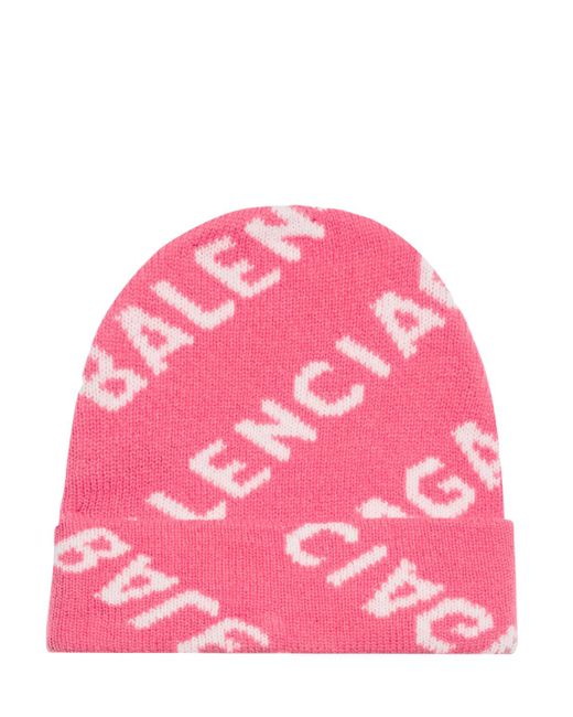 Balenciaga Pink Intarsia Wool-blend Beanie