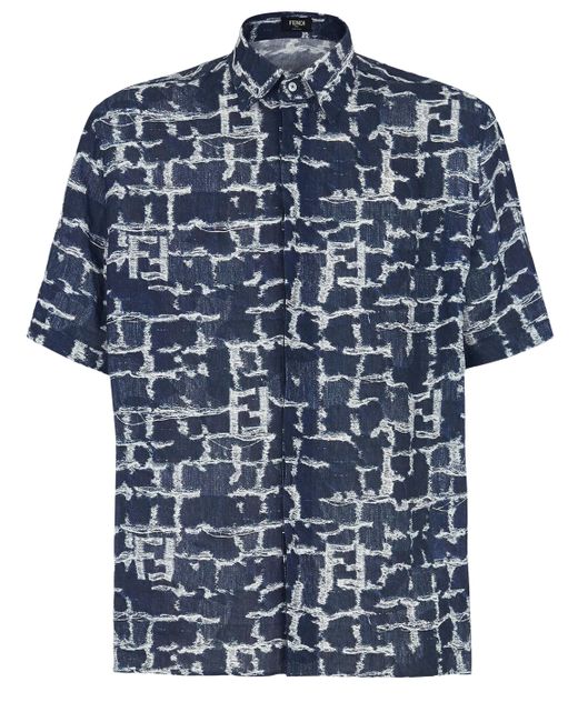 Fendi Blue Ff Linen Shirt for men