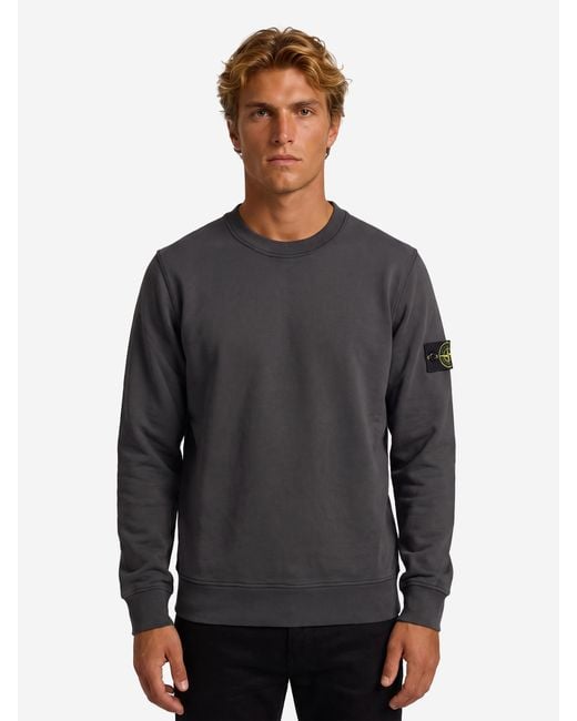Stone Island Blue Lead Brushed Cotton Hoodie for men