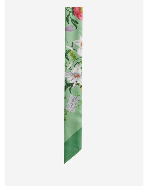 Gucci Green Printed Silk Twill Ribbon