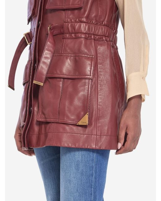 【CHLOE】BURGUNDY LEATHER UTILITY VEST●CH25UCG0121127N Chloé Leather vest | Women's Clothing | Vitkac