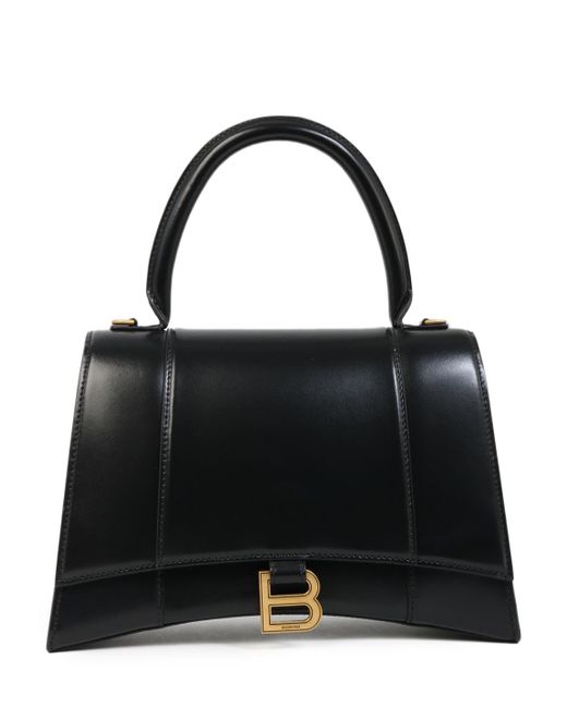 Balenciaga Black Medium Hourglass Top Handle Bag In Leather