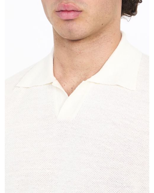 Roberto Collina White Linen Polo Shirt for men