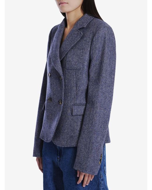 Loewe Blue Elegant Herringbone Wool Jacket