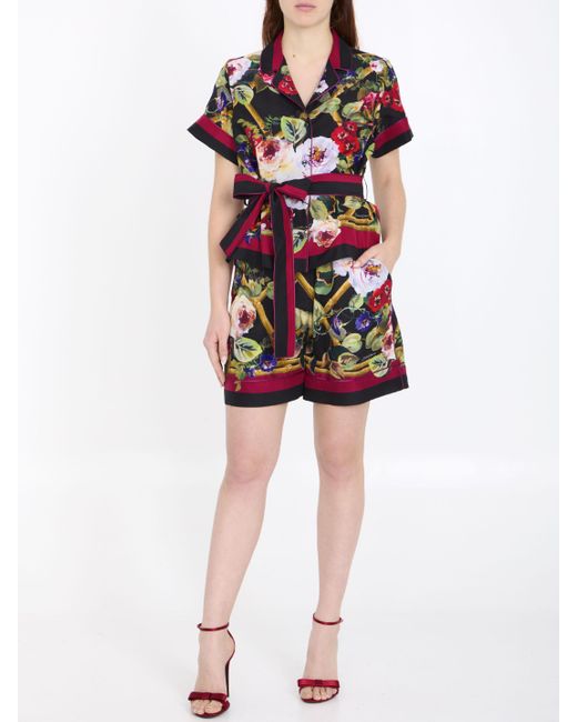 Shorts Con Stampa Roseto di Dolce & Gabbana in Red