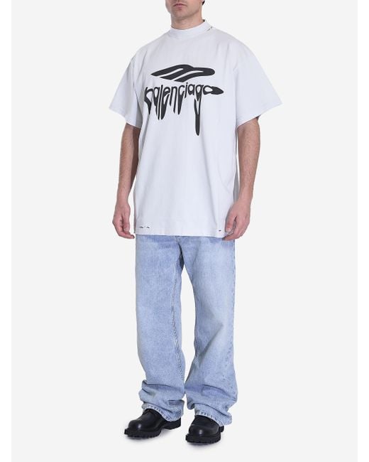 Balenciaga Blue 3B Liquified Oversize Tshirt for men