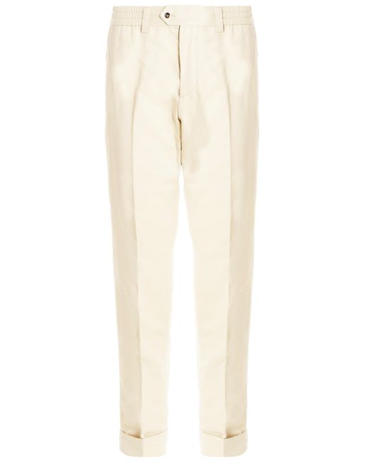 PT Torino White Cotton And Linen Trousers for men