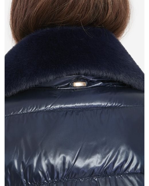 Herno Blue Light Puffer With Collar Fur