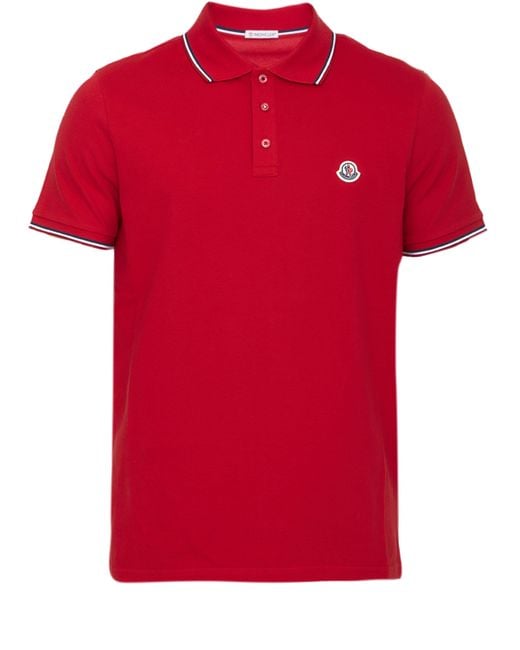 Polo in cotone con logo di Moncler in Red da Uomo