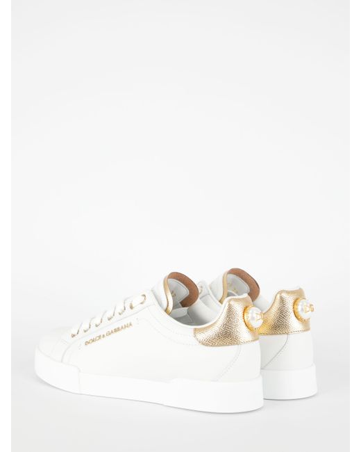 Dolce & Gabbana White Portofino Logo-Embellished Low-Top Sneakers