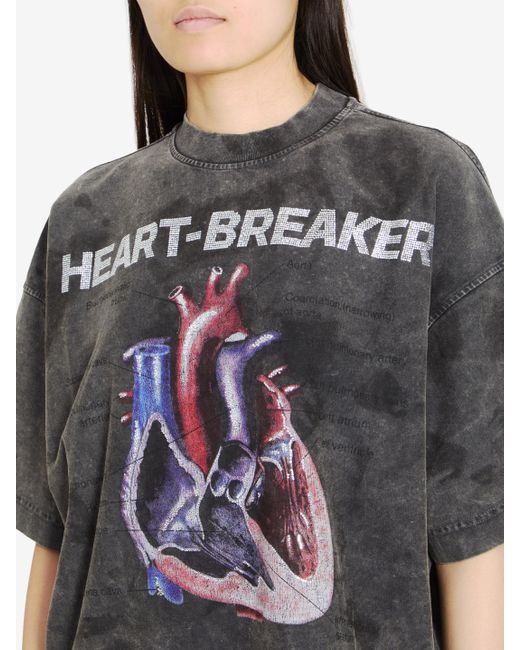 Alexander Wang Gray Oversized Tee With "heart Breaker" Graphic Print