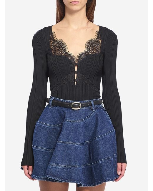 Self-Portrait Blue Lace Knit Top