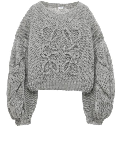 Loewe Gray Anagram-pattern Dropped-shoulder Wool-blend Knitted Jumper