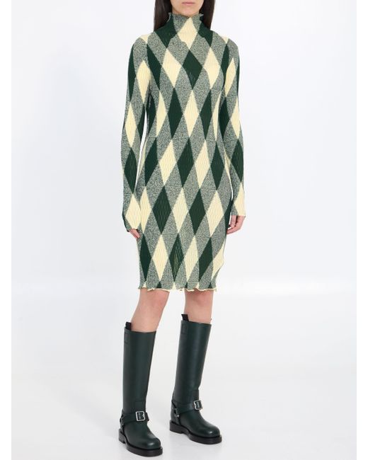 Burberry Green Argyle Motif Dress