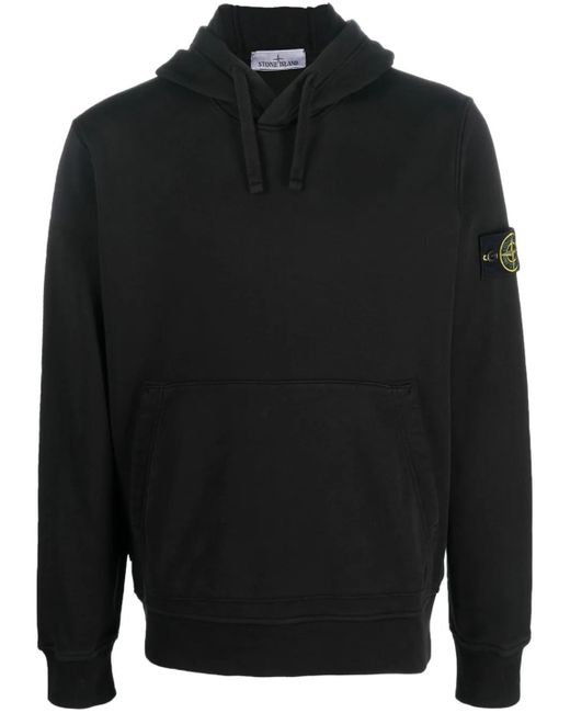 Stone Island Black Cotton Logo Hoodie for men