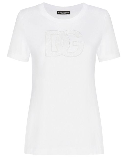 Dolce & Gabbana White Dg Logo Short-Sleeved Crewneck Tee