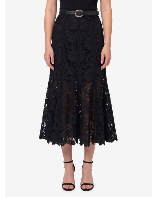 Self-Portrait Black Lace Midi Skirt