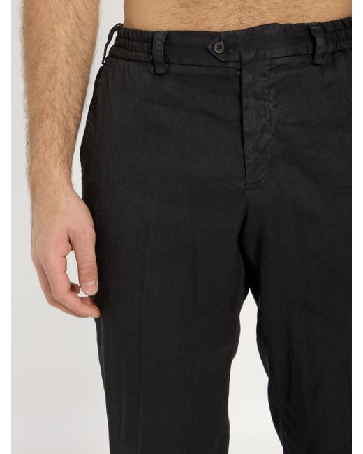 PT Torino Black Linen And Cotton Trousers for men