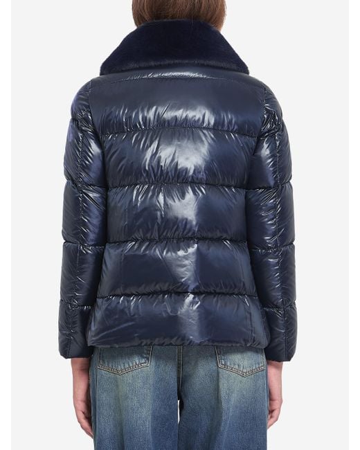 Herno Blue Light Puffer With Collar Fur