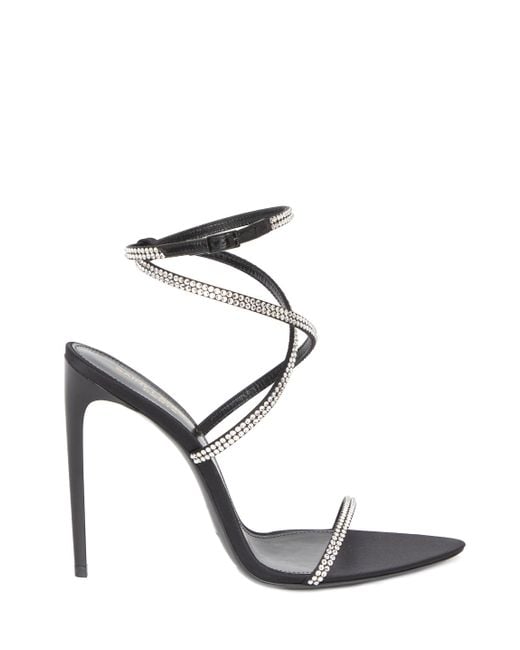 Saint Laurent White Georgia Sandals With Rhinestones