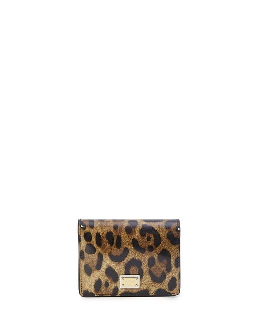 Dolce & Gabbana Metallic Polished Calfskin Wallet With Leopard Print