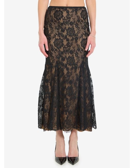 Self-Portrait Brown Lace Midi Skirt