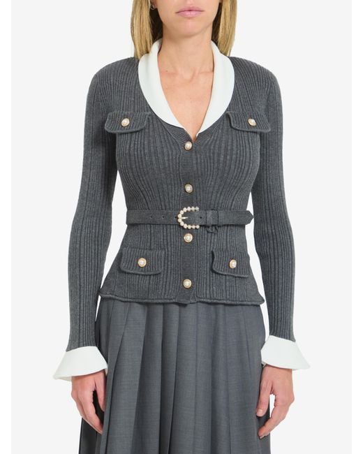Self-Portrait Gray Ribbed Knit Cargidan