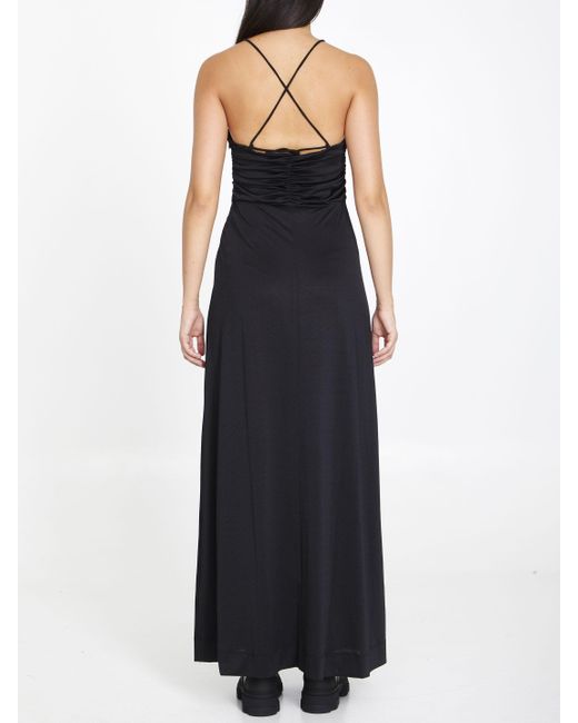 Ganni Black Crossover-strap Gathered Maxi Dress