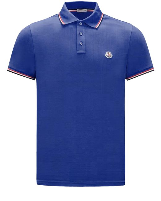 Moncler Blue Cotton Polo Shirt With Logo for men