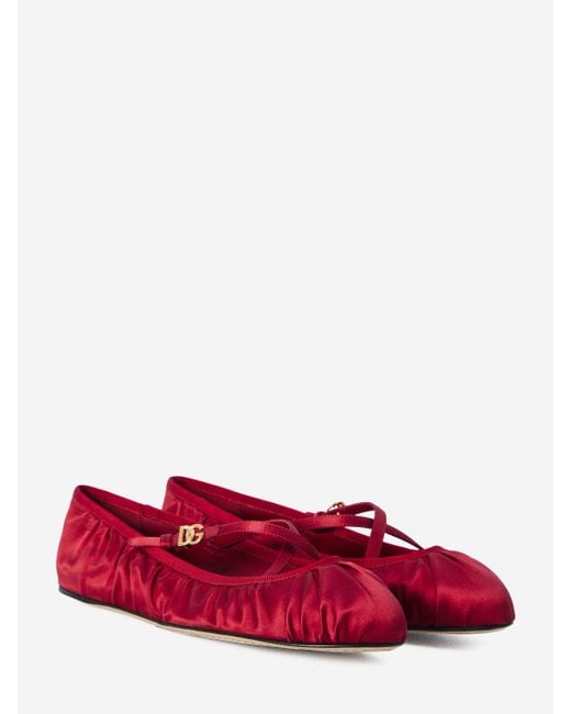 Dolce & Gabbana Red Satin Ballet Flats