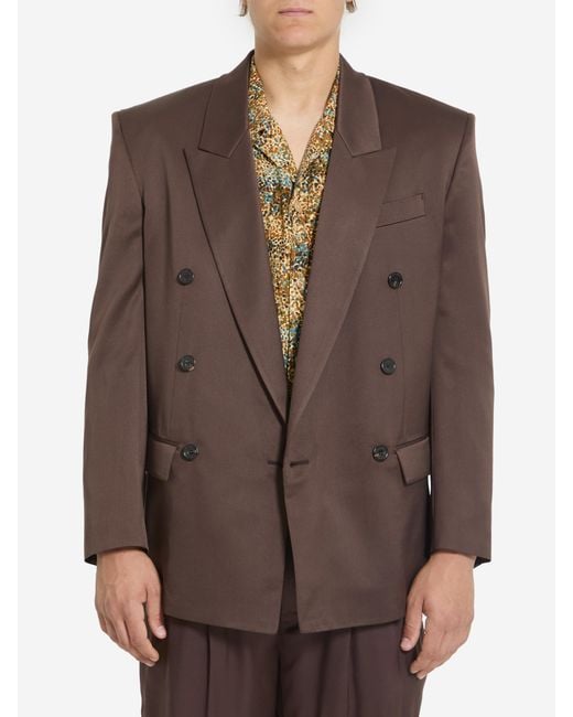 Saint Laurent Brown Doublebreasted Silk Satin Jacket for men